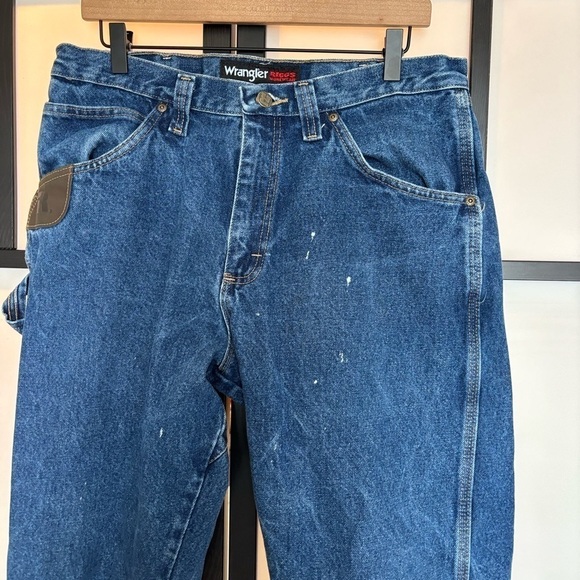Wrangler Riggs Workwear Jeans Measures 32x32 Blue Denim Hammer Loop. Stain - Picture 7 of 16